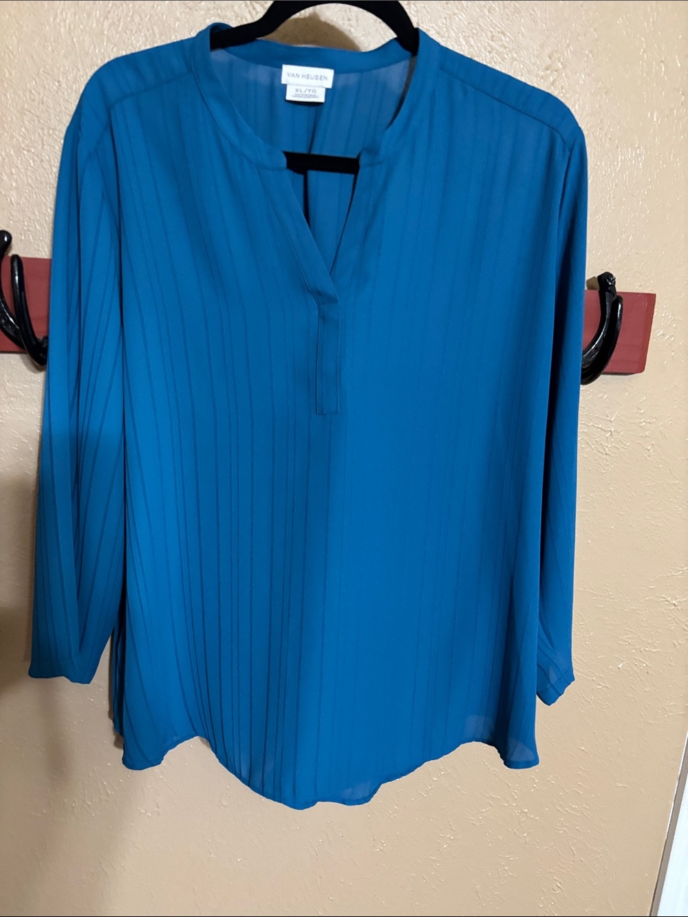 Van Heusen Blue V-Neck Long-Sleeve Blouse
